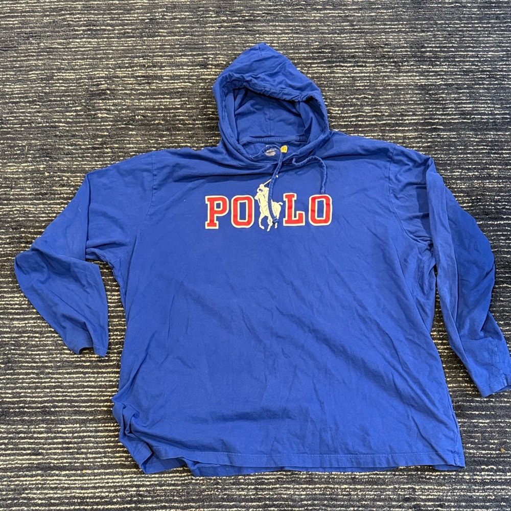 Polo by Ralph Lauren Blue Hoodie with Red and White Logo